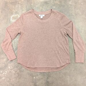 Nine West Women's Long Sleeve Rib Neck Pullover Soft Knit Top Oatmeal